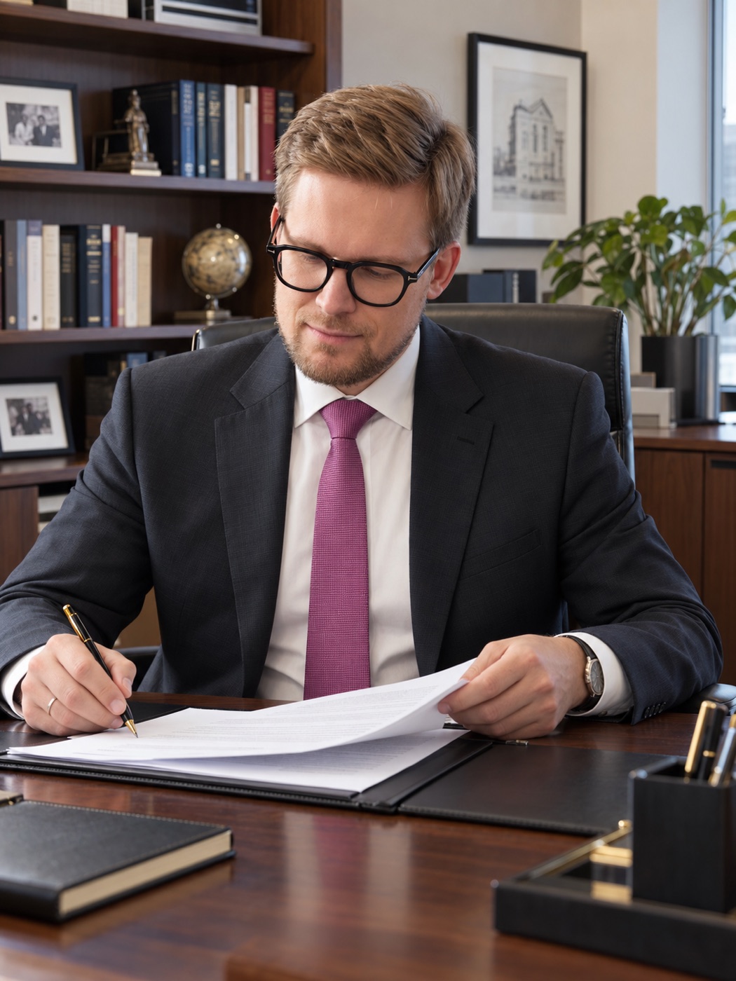 Vincent Harrowell reviewing documents at his desk